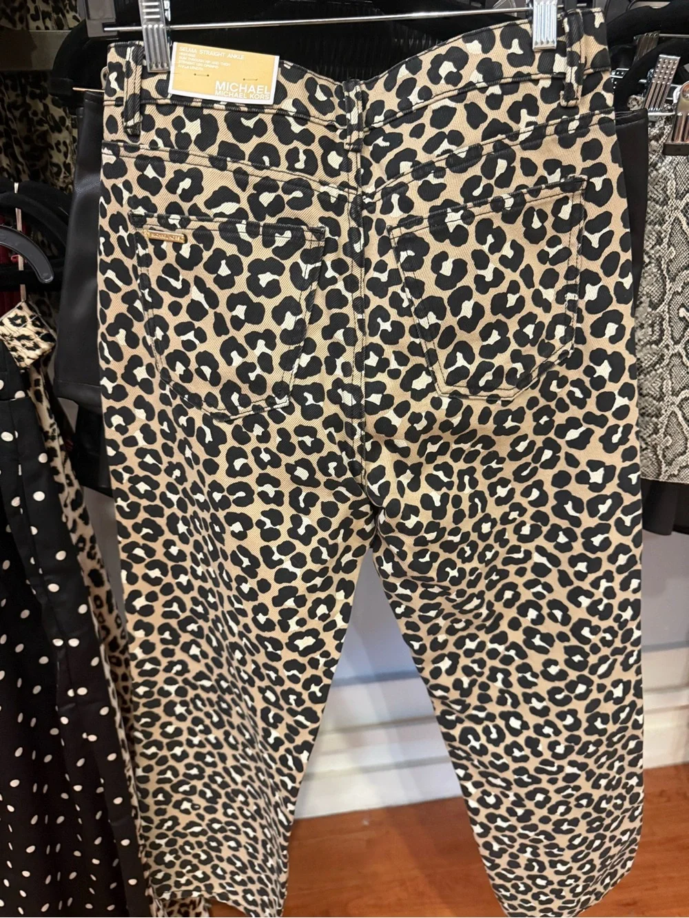 Michael Kors Leopard Print Straight-Leg Jeans in Tan and Black